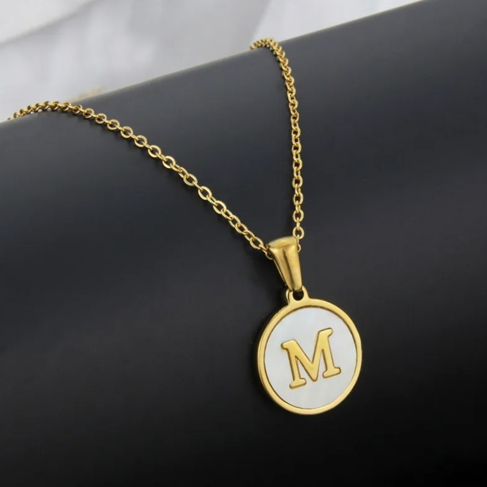 Initial Neckace - Inlay Shell and 18K Plated Gold Pendant Necklace Letter M